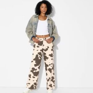 ASOS Women's Baggy Mid Rise Multi Cow Print Wide Leg Pants Jeans 28/32